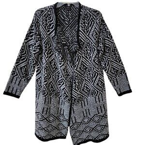 Rafaella Geometric Pattern Open Front Cardigan‎ Womens M Black and White